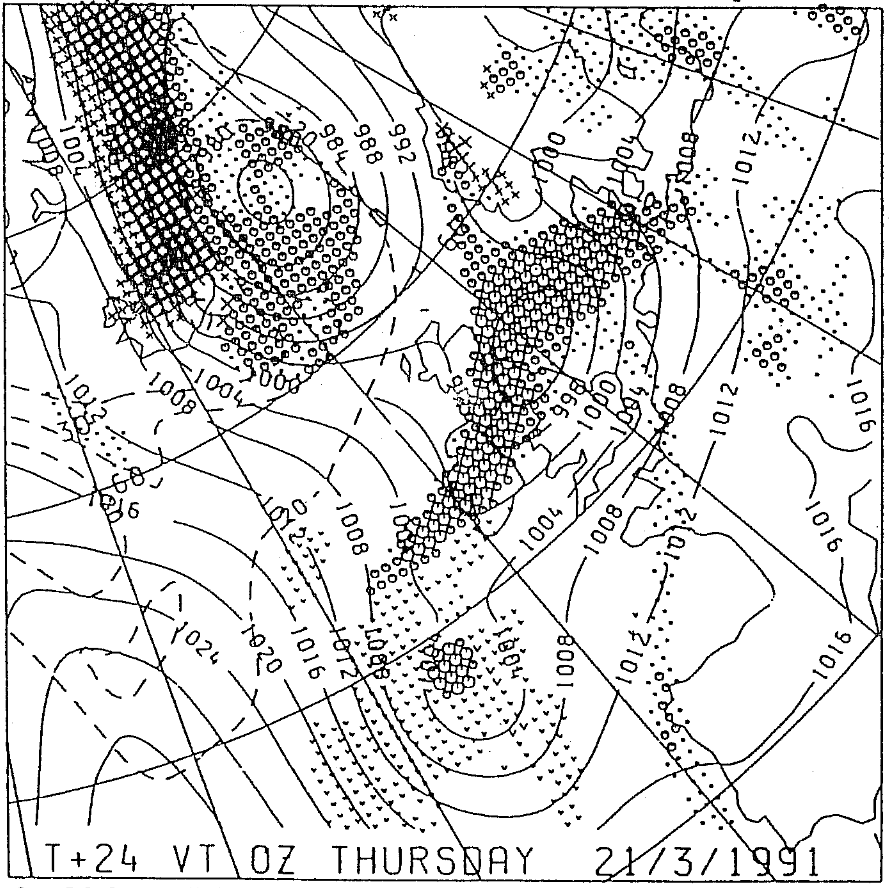 mslp_and_precip_24hour_forecast_limited_area_unified_model_valid_1991032100