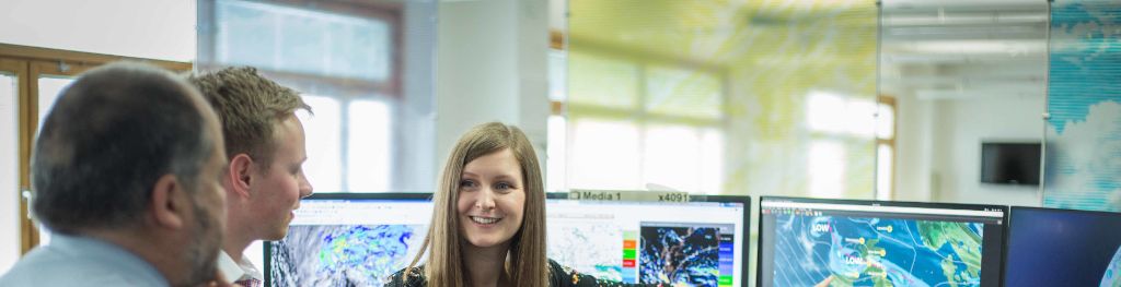 A Met Office meteorologist explains the weather during an operational briefing.