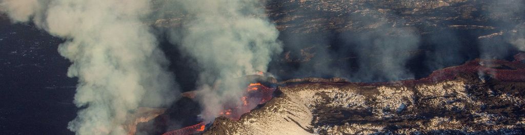 Active volcano in Iceland generating ash and smoke