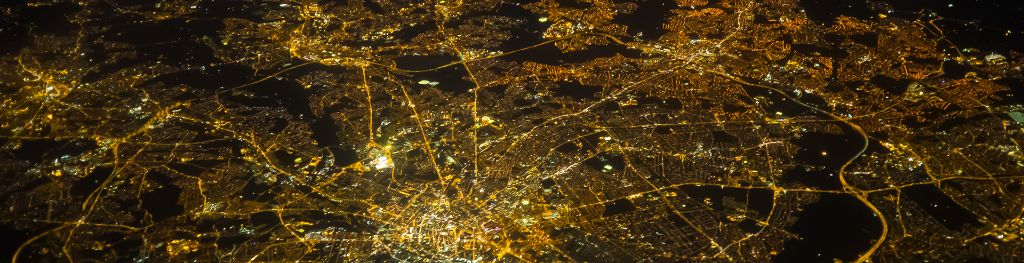 An aerial view of Manchester lights at night