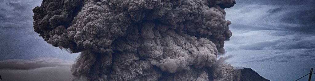 A volcanic eruption with a large ash cloud