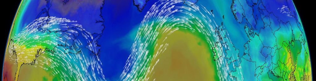 Path of the jet stream and how it interacts with the UK shown on the globe