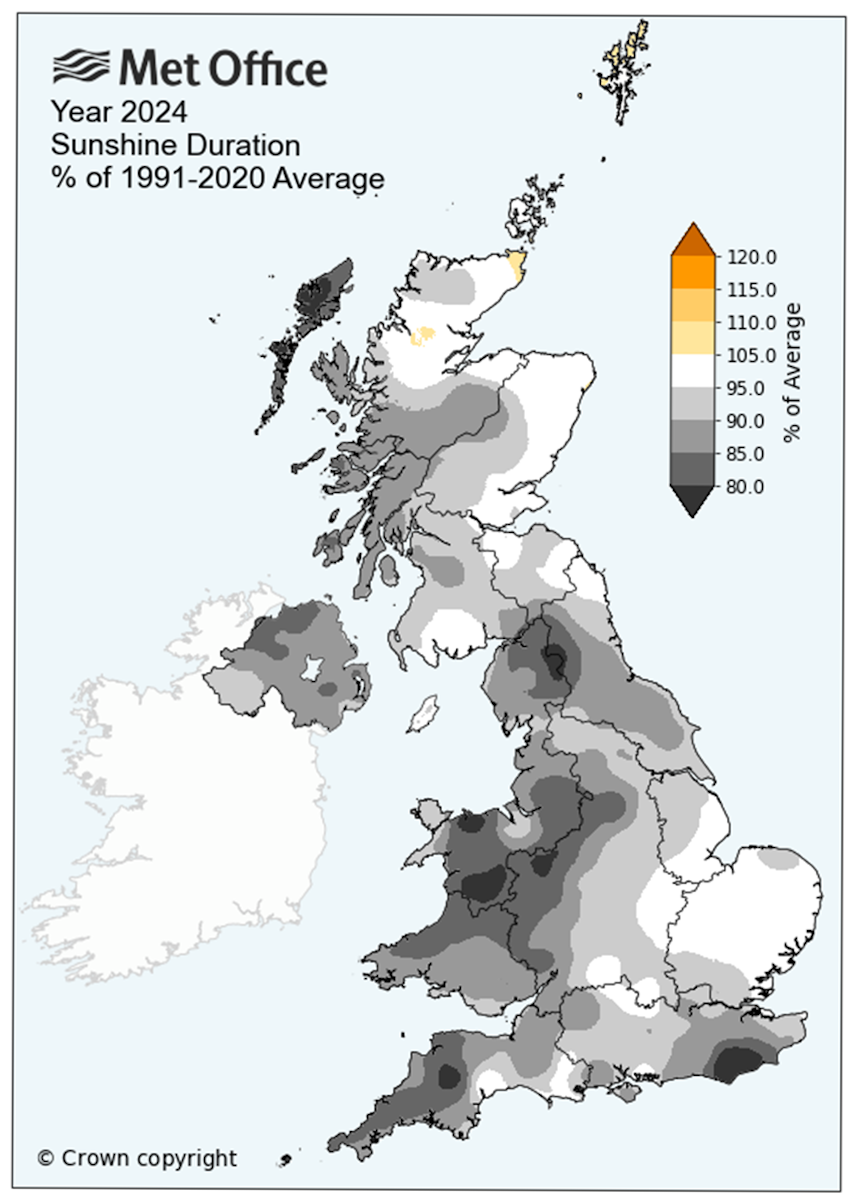 UK sunshine map 2024