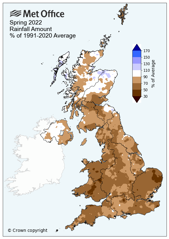 Map showing rainfall for Spring 2022