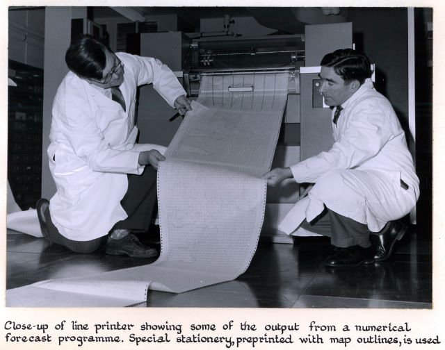 Line printer showing output from numerical forecast program