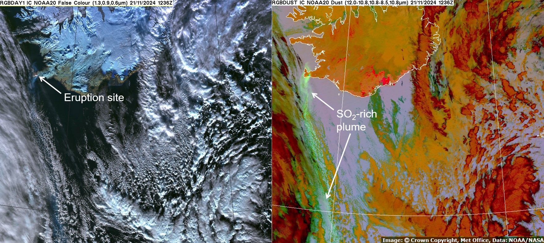 Satellite images of volcanic plume from Iceland