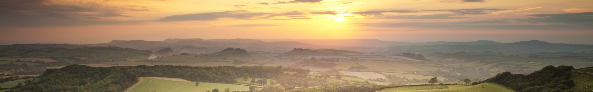 View west from Eggardon Hill in Dorset, at sunset